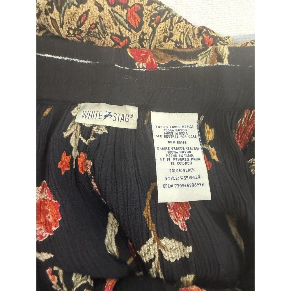 Peasant Boho Whimsy Western Black Floral Maxi Skirt Red/Beige/Green White Stag